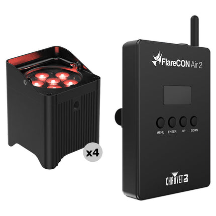 CHAUVET DJ Freedom Par T6 Kit de 4 Luces LED RGB con Transmisor FlareCON Air 2