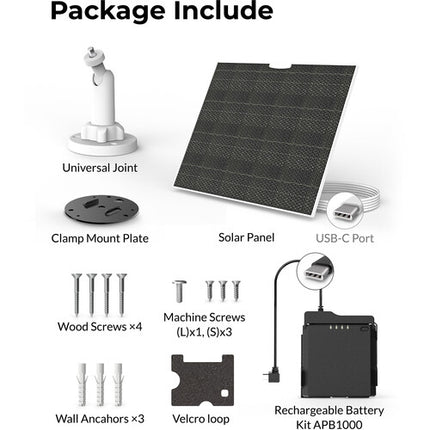 Brinno ASP1000-P Kit de energía solar Panel 10W batería recargable USB-C 9.8'