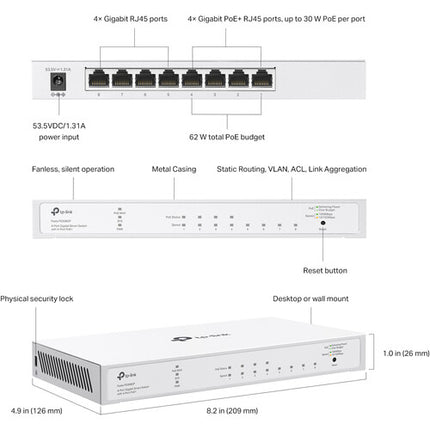TP-Link Festa FS308GP Switch de Red Gestionado 8 Puertos Gigabit 4 PoE 62W