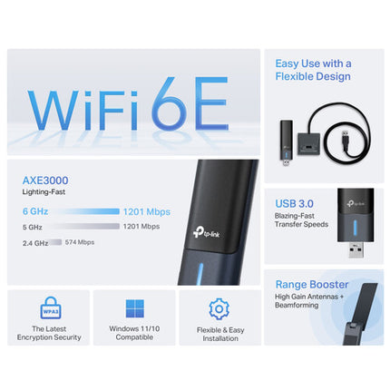 TP-Link Archer TXE50UH Adaptador Wi-Fi 6E USB AXE3000 Tri Banda 2976 Mbps