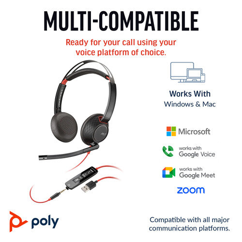 Poly Blackwire 5220 Auriculares Estéreo USB-C Con Micrófono Flexible Y Estuche