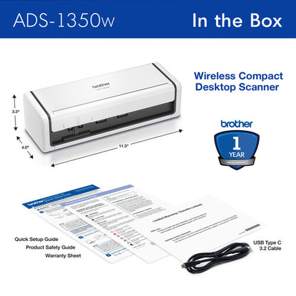 Brother ADS-1350W Escáner de Documentos Portátil Inalámbrico 600x600 dpi 60 ipm