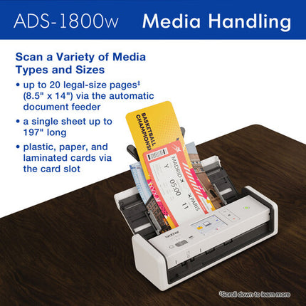 Brother ADS-1800W Escáner de Escritorio Compacto Inalámbrico 600x600 dpi 20 Hojas pantalla táctil color