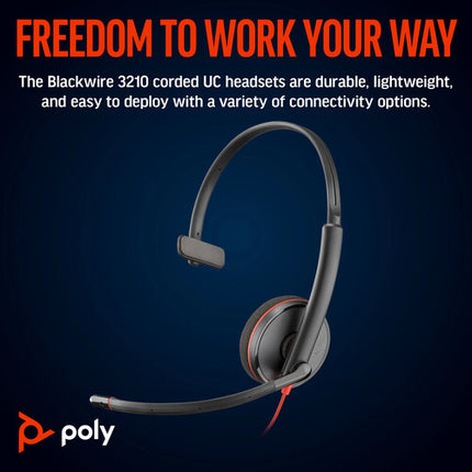 Poly Blackwire 3310 Auricular Mono USB-C con Micrófono Omnidireccional 280° y Adaptador USB-A