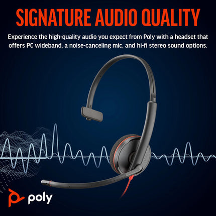 Poly Blackwire 3310 Auricular Mono USB-C con Micrófono Omnidireccional 280° y Adaptador USB-A
