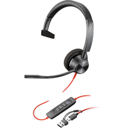 Poly Blackwire 3310 Mono Auricular USB-C con Micrófono Cancelación de Ruido y Adaptador USB-A