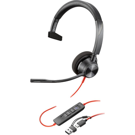 Poly Blackwire 3315 Auricular Mono USB-C con Micrófono Cancelación Ruido y Adaptador USB-A