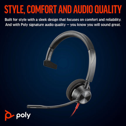 Poly Blackwire 3315 Auricular Mono USB-C con Micrófono Cancelación Ruido y Adaptador USB-A