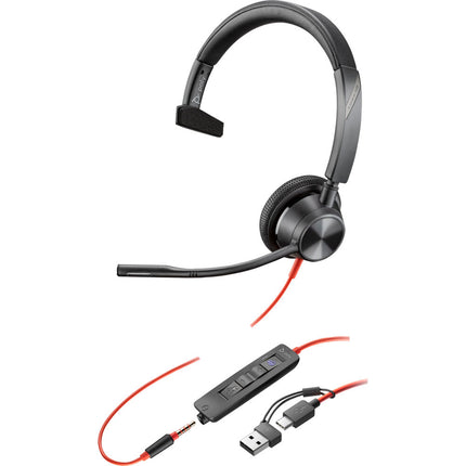 Poly Blackwire 3315 Auriculares Mono USB-C con micrófono cancelación ruido y adaptador USB-A