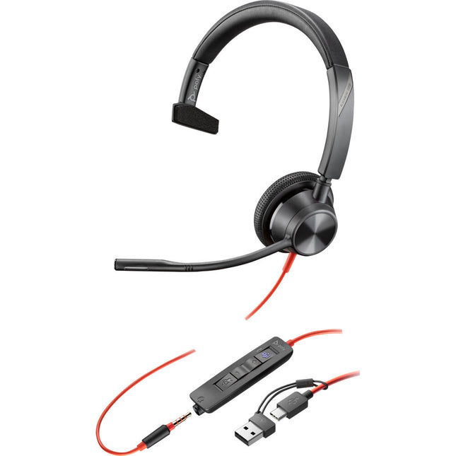 Poly Blackwire 3315 Auriculares Mono USB-C con micrófono cancelación ruido y adaptador USB-A