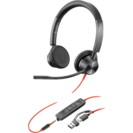 Poly Blackwire 3325 Auriculares Estéreo USB-C con Micrófono Omnidireccional y Adaptador USB-A