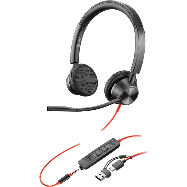 Poly Blackwire 3325 Auriculares Estéreo USB-C con Micrófono Omnidireccional y Adaptador USB-A