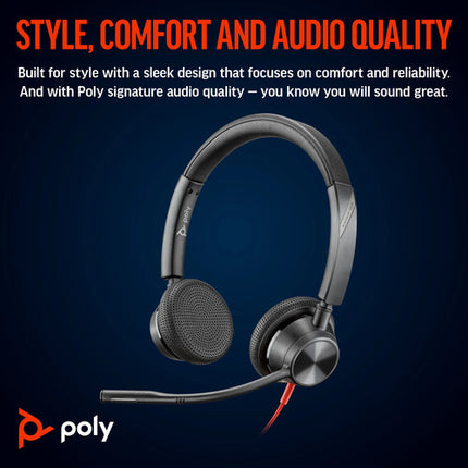 Poly Blackwire 3325 Auriculares Estéreo USB-C con Micrófono Omnidireccional y Adaptador USB-A