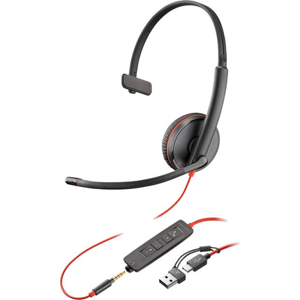 Poly Blackwire 3215 Auricular Mono USB-C con micrófono cancelación ruido y adaptador USB-A