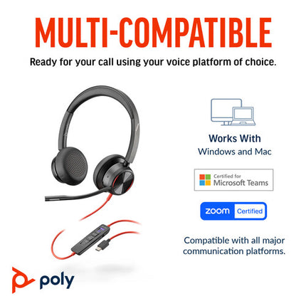 Poly Blackwire 8225 Auriculares Estéreo USB-C con ANC y Micrófono Giratorio 280°