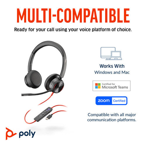 Poly Blackwire 8225 Auriculares Estéreo USB-C con ANC y Micrófono Giratorio 280°