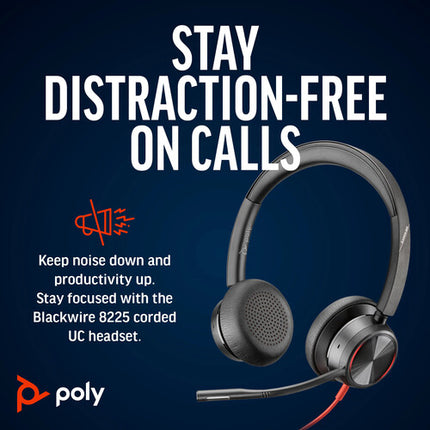 Poly Blackwire 8225 Auriculares Estéreo USB-C con ANC y Micrófono Giratorio 280°