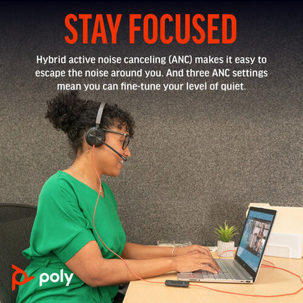 Poly Blackwire 8225 Auriculares Estéreo USB-C con ANC y Micrófono Giratorio 280°