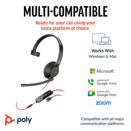 Poly Blackwire 5210 Auricular Mono USB-C con Micrófono Flexible y Estuche