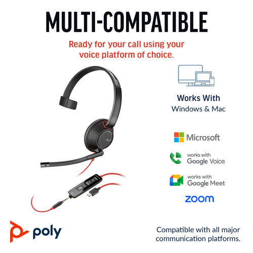 Poly Blackwire 5210 Auricular Mono USB-C con Micrófono Flexible y Estuche