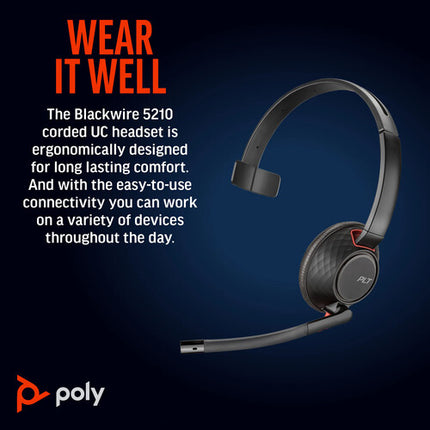 Poly Blackwire 5210 Auricular Mono USB-C con Micrófono Flexible y Estuche