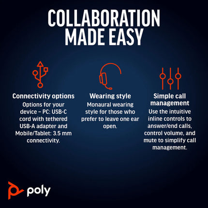 Poly Blackwire 5210 Auricular Mono USB-C con Micrófono Flexible y Estuche