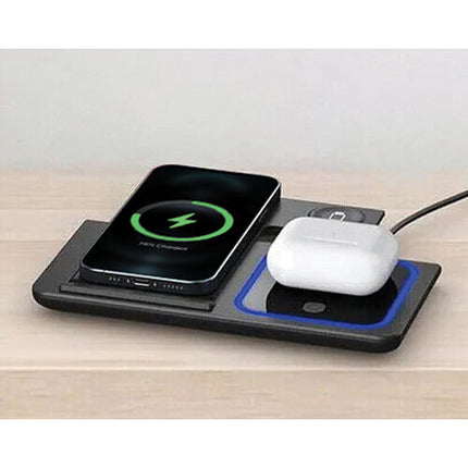 PowerPeak estación de carga inalámbrica plegable 3 en 1 15W con cargador y cable