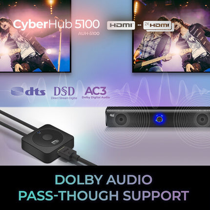 Adesso CyberHub AUH-5100 Divisor y Conmutador HDMI UHD 4K60 HDMI 2.0 3D