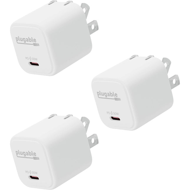 Plugable Cargador de Pared USB-C 30W GaN con 1 Puerto PD 3-Pack Blanco