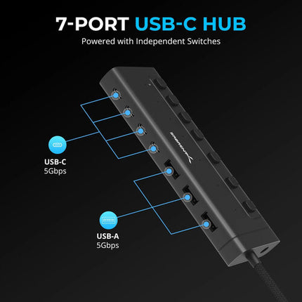 Sabrent 7 Puertos USB-C 48W Hub Alimentado 4 USB-C 3.2 Gen 1 3 USB-A