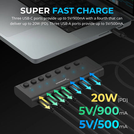 Sabrent 7 Puertos USB-C 48W Hub Alimentado 4 USB-C 3.2 Gen 1 3 USB-A