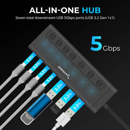 Sabrent 7 Puertos USB-C 48W Hub Alimentado 4 USB-C 3.2 Gen 1 3 USB-A