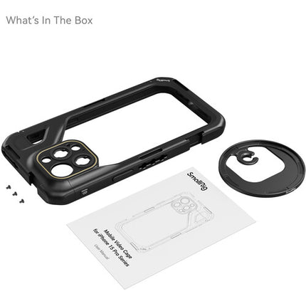 SmallRig Mobile Video Cage para iPhone 15 Pro Max con 67mm M-Mount y 10 monturas 1/4"-20