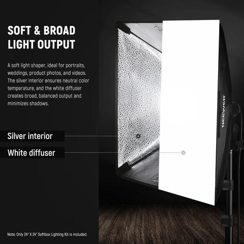 Neewer Kit Softbox 24 x 24 Pulgadas con Bombilla LED 35W y Soporte 6.8'
