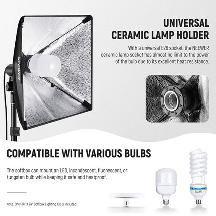 Neewer Kit Softbox 24 x 24 Pulgadas con Bombilla LED 35W y Soporte 6.8'