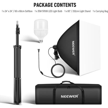 Neewer Kit Softbox 24 x 24 Pulgadas con Bombilla LED 35W y Soporte 6.8'