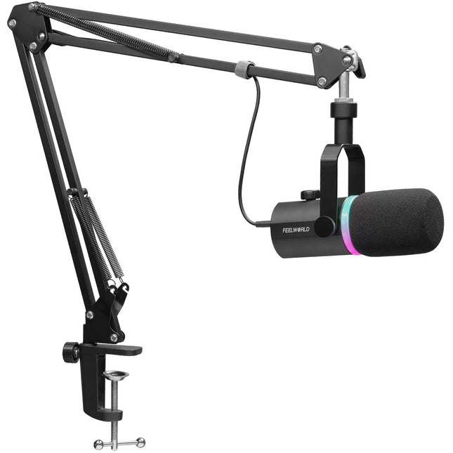 FeelWorld PM1-AS Micrófono Dinámico Cardioide XLR USB con Boom Arm 24Bit 96kHz