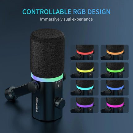 FeelWorld PM1-AS Micrófono Dinámico Cardioide XLR USB con Boom Arm 24Bit 96kHz