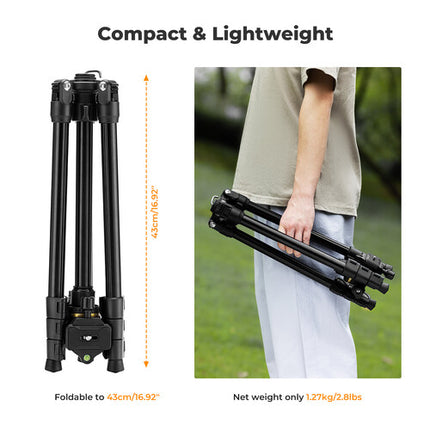 K&F Concept K234A3 Trípode de Magnesio para Viaje con Rango de Altura 21.7 a 70.1 Pulgadas y Soporte para Teléfono
