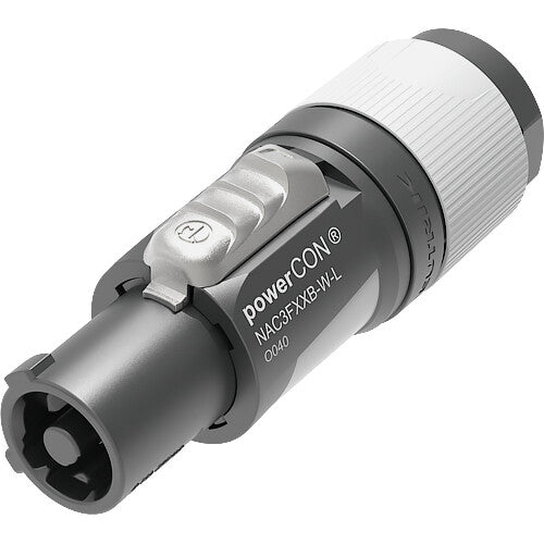 Neutrik NAC3FXXB-W-L conector de energía powerCON bloqueable gris sistema Twist-Lock y protección circuitos