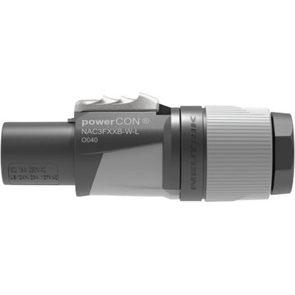 Neutrik NAC3FXXB-W-L conector de energía powerCON bloqueable gris sistema Twist-Lock y protección circuitos