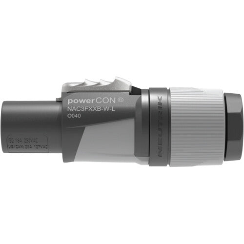 Neutrik NAC3FXXB-W-L conector de energía powerCON bloqueable gris sistema Twist-Lock y protección circuitos