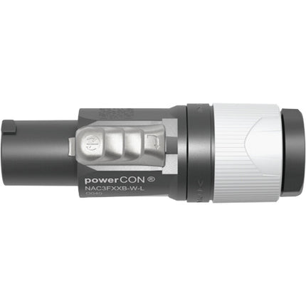 Neutrik NAC3FXXB-W-L conector de energía powerCON bloqueable gris sistema Twist-Lock y protección circuitos