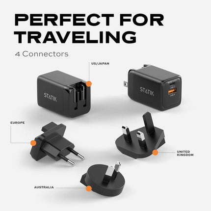 Statik 48W Cargador de Viaje USB GaN 2 Puertos 45W USB-C 18W USB-A
