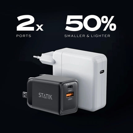 Statik 48W Cargador de Viaje USB GaN 2 Puertos 45W USB-C 18W USB-A