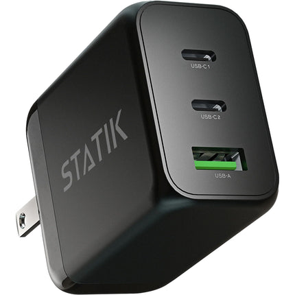 Statik 65W GaN Cargador de Pared USB 3 Puertos con 1 USB A 2 USB C Plegable