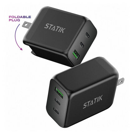 Statik 65W GaN Cargador de Pared USB 3 Puertos con 1 USB A 2 USB C Plegable
