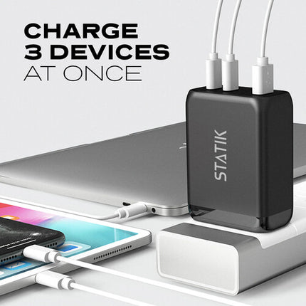 Statik 65W GaN Cargador de Pared USB 3 Puertos con 1 USB A 2 USB C Plegable