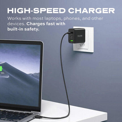 Statik 65W GaN Cargador de Pared USB 3 Puertos con 1 USB A 2 USB C Plegable