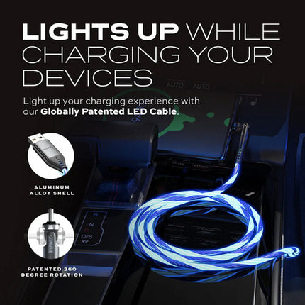 Statik PowerPivot GloBright Cable de carga USB-A a USB-C 2m LED azul con organizador de silicona